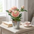 Decorative rose in pot, romantic silk flowers, pink peony | Floristik24.ie
