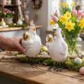 Decorative chicken with golden egg, Easter figure porcelain, Easter decoration hen H12cm 2pcs | Floristik24.ie