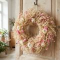 Decorative wreath, oat wreath, natural wreath, strawflowers, pink, Ø29cm | Floristik24.ie