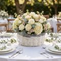 Decorative round basket, white and brown, Ø29cm, woven planter, gift, wedding decoration | Floristik24.ie