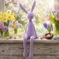 Shelf sitter rabbit, flocked, sitting Easter bunny, lilac, 56cm | Floristik24.ie