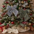 Decorative hanging bow, Christmas bow, velvet, ribbed, 24cm, 2 pieces | Floristik24.ie