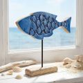 Maritime decorative wooden fish on stand blue 25cm × 24.5cm | Floristik24.ie