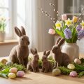 Rabbit flocked brown 11cm, 13.5cm 6 pcs | Floristik24.ie