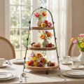 3-Tier Wooden Decorative Serving Stand, Natural Black, Ø30cm H52cm | Floristik24.ie