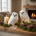 Snowy Owl Decorative Owl White with Fur and Feathers 15.5cm 2pcs | Floristik24.ie