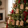 Decorative House 9 Pieces Christmas Tree Ornaments Reddish Brown Wood | Floristik24.ie