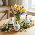Decorative Chicken Ceramic White with Black Stripes Round Ø 7cm H11cm 3 pcs | Floristik24.ie