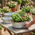 Plant pot with handles, herb bowl, arrangement base silver, brown L39/35.5/32 cm H10/8.5/7 cm set of 3 | Floristik24.ie