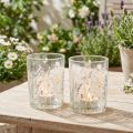 Decorative glass lantern with butterfly meadow motif for stylish home accents, 18cm, 2 pieces | Floristik24.ie