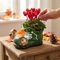 Planter decoration, green shoe with hedgehog, ceramic 14x13cm H13cm | Floristik24.ie