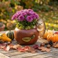 Planter, apple with hedgehog, autumn decoration, cachepot, ceramic Ø16cm H22cm W33cm | Floristik24.ie