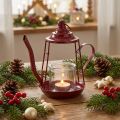Tealight holder glass lantern metal jug red H22cm | Floristik24.ie