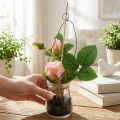 Rose in glass pink H23cm | Floristik24.ie