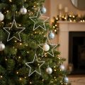 Christmas Decoration Star Pendant Silver Glitter 17.5cm 9 pcs | Floristik24.ie