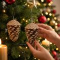 Gold glitter pine cones, 13cm, 4 pieces, Christmas tree ornaments | Floristik24.ie