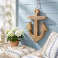 Hanging Anchor Mango Wood Nautical Hanger Natural H24.5cm | Floristik24.ie