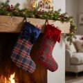 Checkered Santa boot with bow for hanging, 43cm, 2 pieces | Floristik24.ie