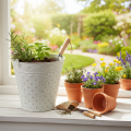 Decorative bucket, whitewashed, with handle, Ø20.5cm, metal planter decoration | Floristik24.ie