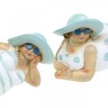 Floristik24 Ladies on the beach, bathing beauties, sea decoration blue/white H7/8cm L17cm set of 2