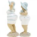 Floristik24 Decorative figure ladies on the beach, summer decoration, bathing figures with hat blue/white H15/15.5cm set of 2