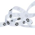 Floristik24 Gift ribbon white with soccer ball 15mm 25m