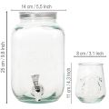 Glass Beverage Dispenser with Tap and 4 Glasses H25.5cm | Floristik24.ie