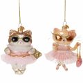 Floristik24 Cat glass ornaments with tutu as Christmas tree decorations 11cm 2pcs