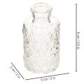 Mini glass vase with diamond pattern, small table vase, bottle, transparent, 9cm, 6 pieces | Floristik24.ie