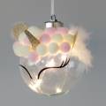Floristik24 Christmas tree ball unicorn with LED light chain candy colors, transparent glass, pompom Ø8cm For batteries