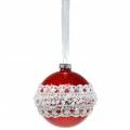 Floristik24 Glass ball red with lace and pearls 3pcs