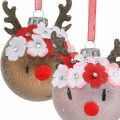 Floristik24 Christmas tree ball, reindeer with flower wreath, advent decoration, tree decoration brown, pink real glass Ø8cm 2pcs