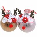 Floristik24 Christmas tree ball, reindeer with flower wreath, advent decoration, tree decoration brown, pink real glass Ø8cm 2pcs
