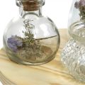 Floristik24 Vase set on wooden tray, table decoration with dried flowers, lantern natural, transparent Ø18cm