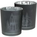 Floristik24 Lanterns, tea light holder glass Christmas black Ø7cm 2pcs