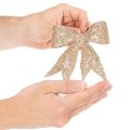 Glitter bow, decorative bow, gold with clip, 11cm, 4 pieces | Floristik24.ie