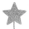 Floristik24 Glitter star silver 5cm on wire L22cm 48pcs