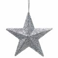 Floristik24 Glitter star silver 9,5 / 5cm 18pcs