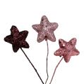 Floristik24 Glitter stars on wire Ø3.5cm pink 12pcs