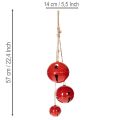 Red metal bells, set of 3, decorative, 14/12/8cm | Floristik24.ie