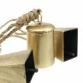 Floristik24 Cowbell set for hanging brass metal 8.2 / 9.5cm rope 240cm