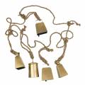 Floristik24 Cowbell set for hanging brass metal 8.2 / 9.5cm rope 240cm