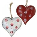 Floristik24 Metal heart for hanging, gift tag, Valentine&#39;s Day, vintage look red, white H6cm 6pcs