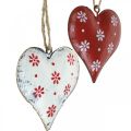 Floristik24 Metal heart for hanging, gift tag, Valentine&#39;s Day, vintage look red, white H6cm 6pcs