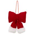 Fabric bow made of flannel with plush trim, for hanging, 15cm | Floristik24.ie