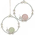 Floristik24 Decorative ring with snail, spring decoration, metal decoration green / pink Ø14.5cm set of 2