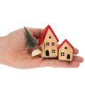 Wooden decorative house set with red roofs and fir trees, 12cm, 6 pieces | Floristik24.ie