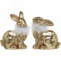 Floristik24 Gold rabbit sitting gold colored terracotta with feathers H20cm 2pcs
