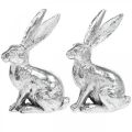 Floristik24 Easter Bunny Sitting Silver Rabbit Decorative Figure Easter 13cm 2pcs