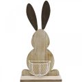 Wooden bunny with basket, spring decoration, Easter bunny with plant basket nature, white H48cm